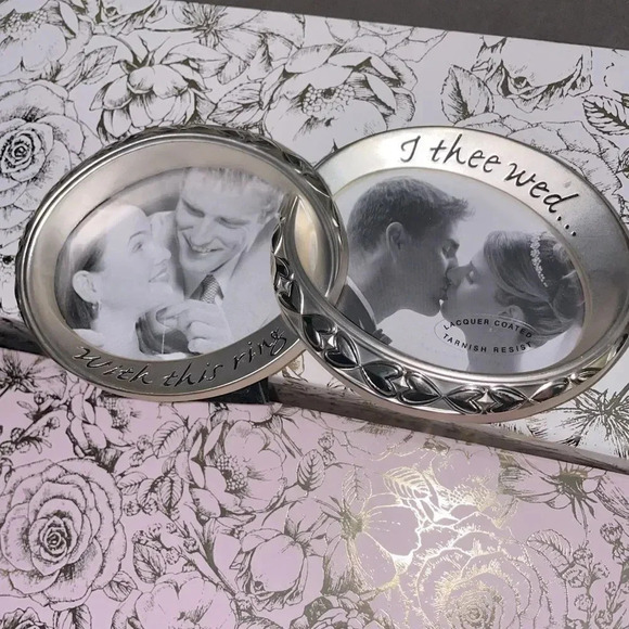 SILVER TONE DOUBLE INTERTWINED WEDDING RING PICTURE FRAME 7.5x3” PERFECT GIFT - Picture 10 of 14